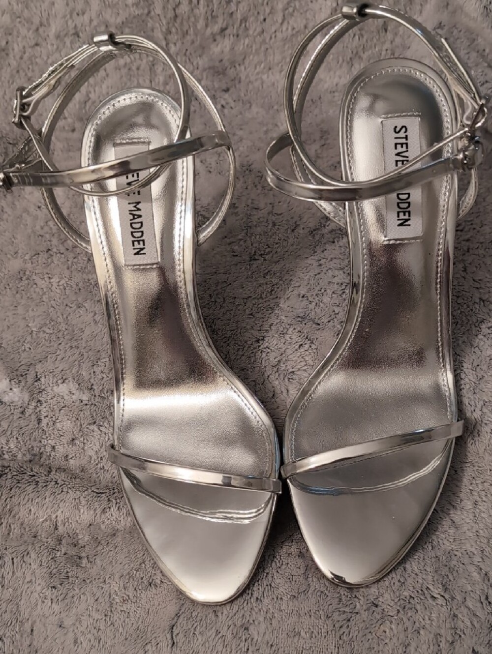Steve Madden Silver Metallic Stiletto Ankle-Strap Sandals - Picture 6 of 6